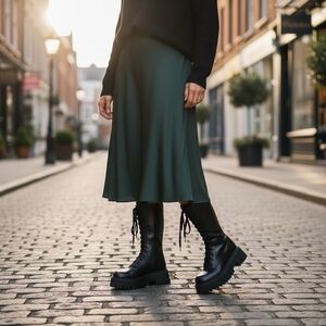 ZARA Black Vegan Leather Lace-Up Chunky Platform Combat Boots Size 8 EU 39